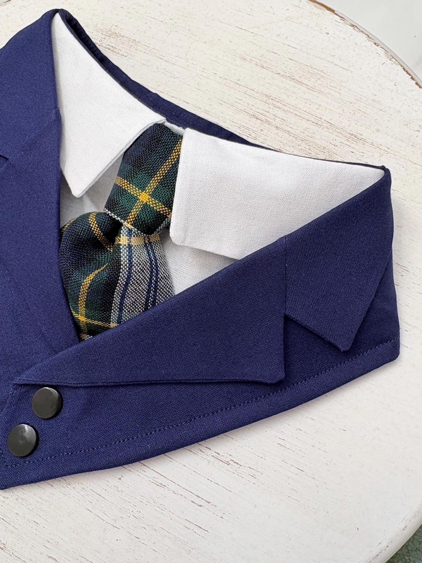 Navy Wedding Dog Suit Bandana with Tie, Bespoke Pet Wedding Outfit