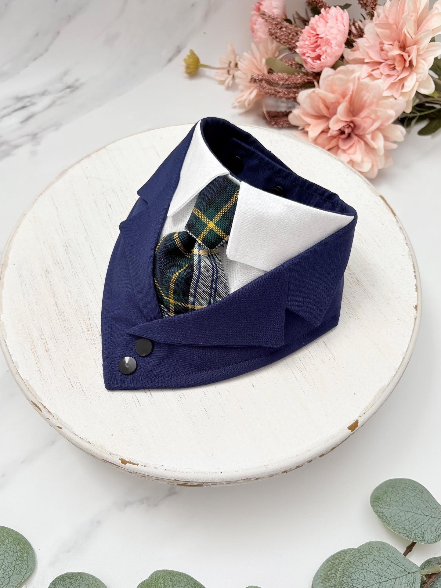 Navy Wedding Dog Suit Bandana with Tie, Bespoke Pet Wedding Outfit