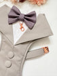 Bespoke Light Grey Dog Tuxedo Harness with Dark Grey Bow Tie, Formal Wedding Suit for Pets