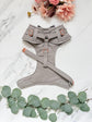 Bespoke Light Grey Dog Tuxedo Harness with Dark Grey Bow Tie, Formal Wedding Suit for Pets