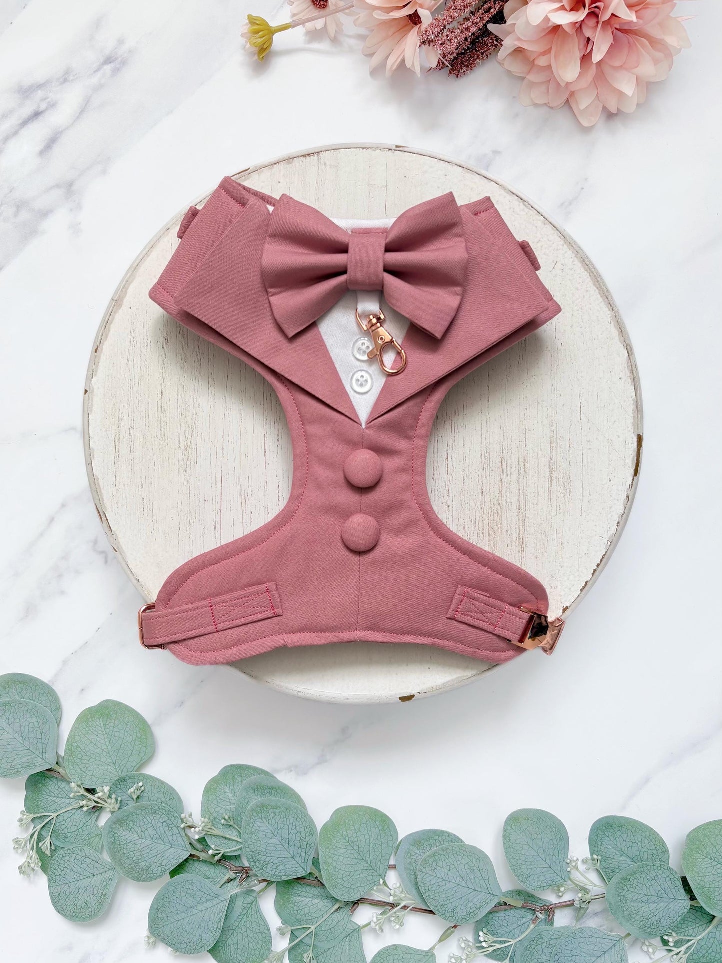 Bespoke Dusty Pink Dog Tuxedo Harness, Formal Dog Suit for Wedding