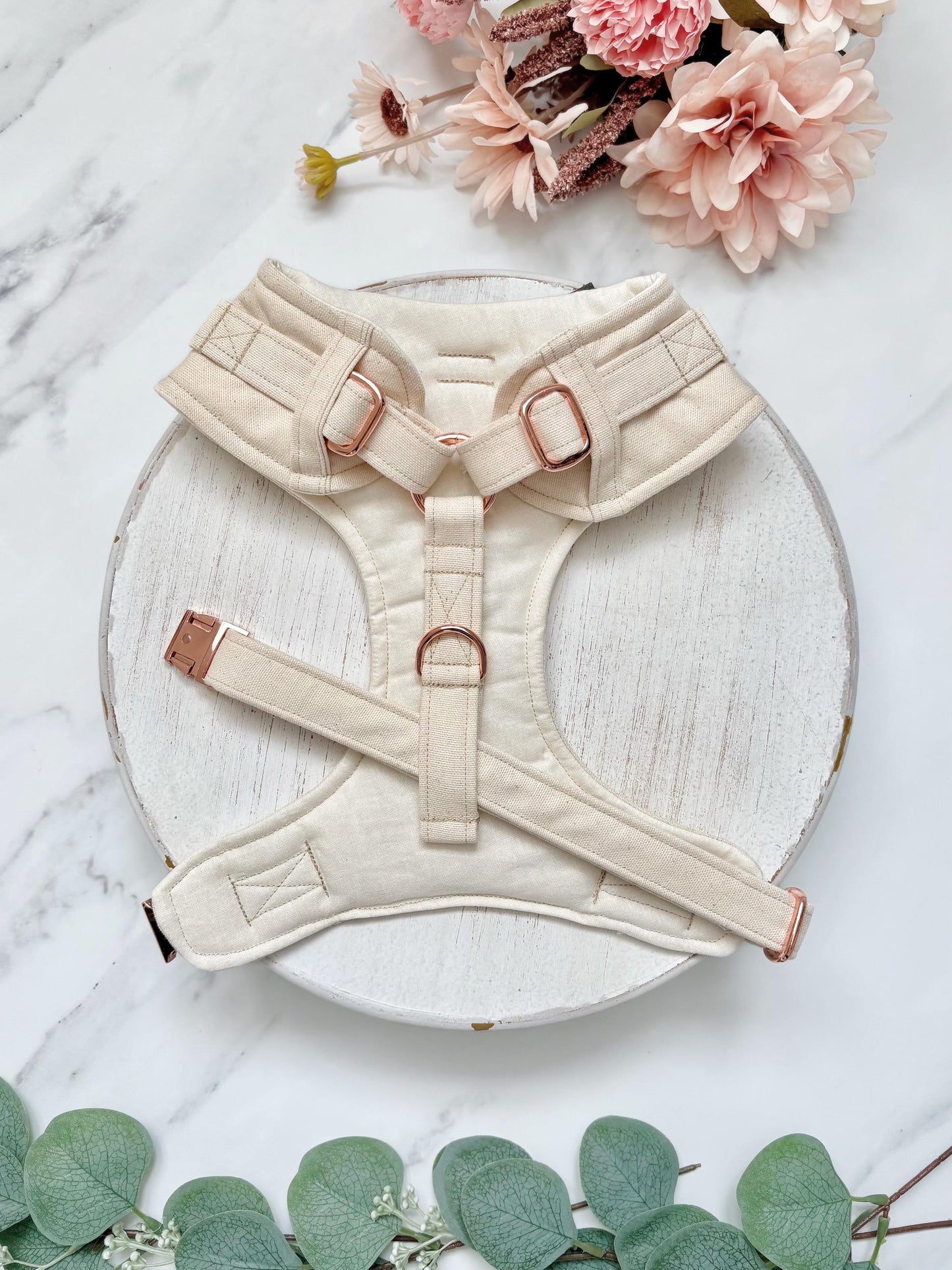 Natural Dog Tuxedo Harness with Bow Tie, Bespoke Neutral Ring Bearer Outfit
