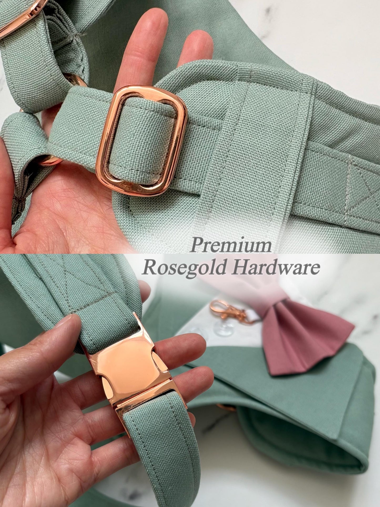 Bespoke Dog Wedding Tuxedo Harness: Sage Green Formal Dog Suit with Custom Bow Tie