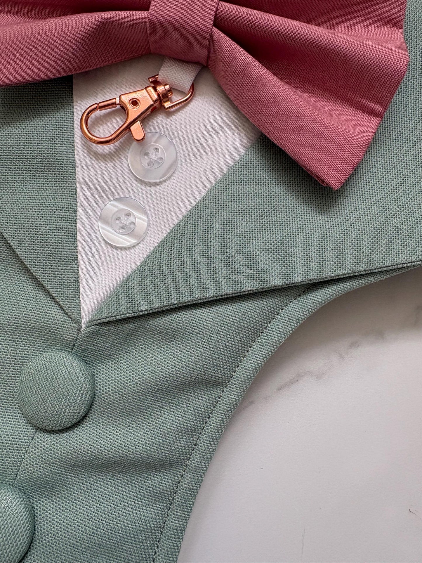 Bespoke Sage Green Wedding Suit for Dogs: Tuxedo Harness