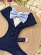 Navy Blue Dog Tuxedo Harness: Bespoke Pet Wedding Attire for Ring Bearer