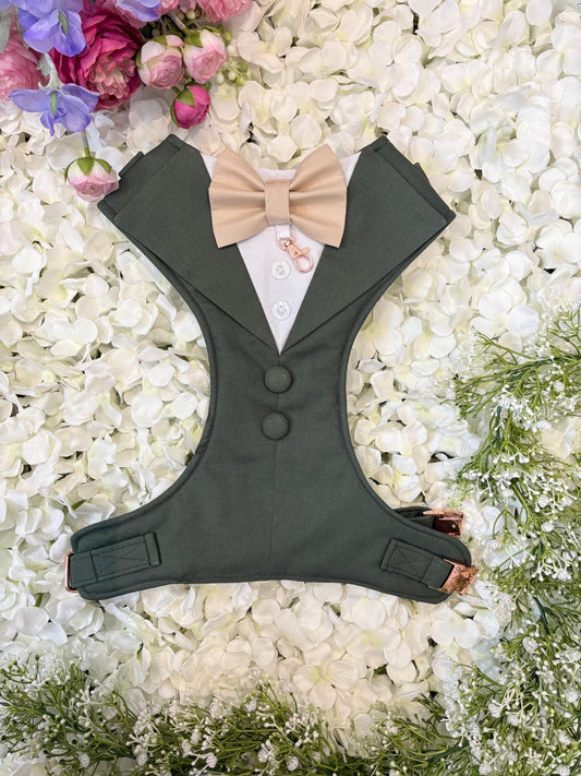 Olive Green Dog Tuxedo Harness: Made-to-measure Formal Wedding Outfit