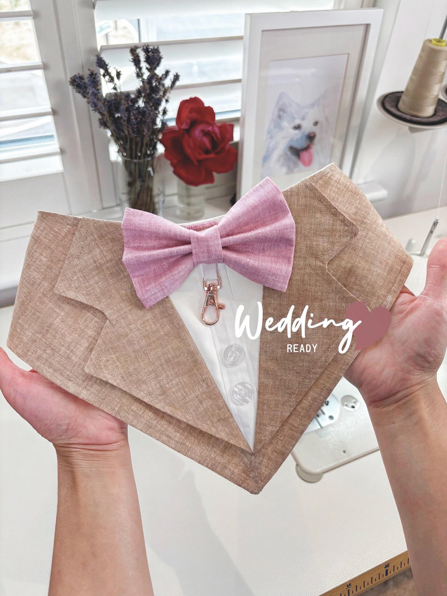 Taupe Wedding Dog Tuxedo Bandana, Ring Bearer Style Available, More Colours Available