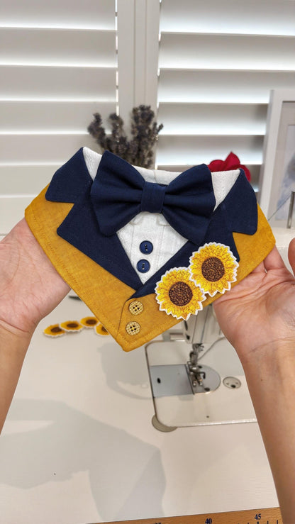 Navy Wedding Dog Suit Bandana with Tie, Bespoke Pet Wedding Outfit
