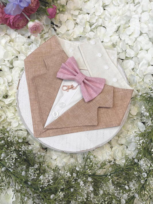 Taupe Wedding Dog Tuxedo Bandana, Ring Bearer Style Available, More Colours Available