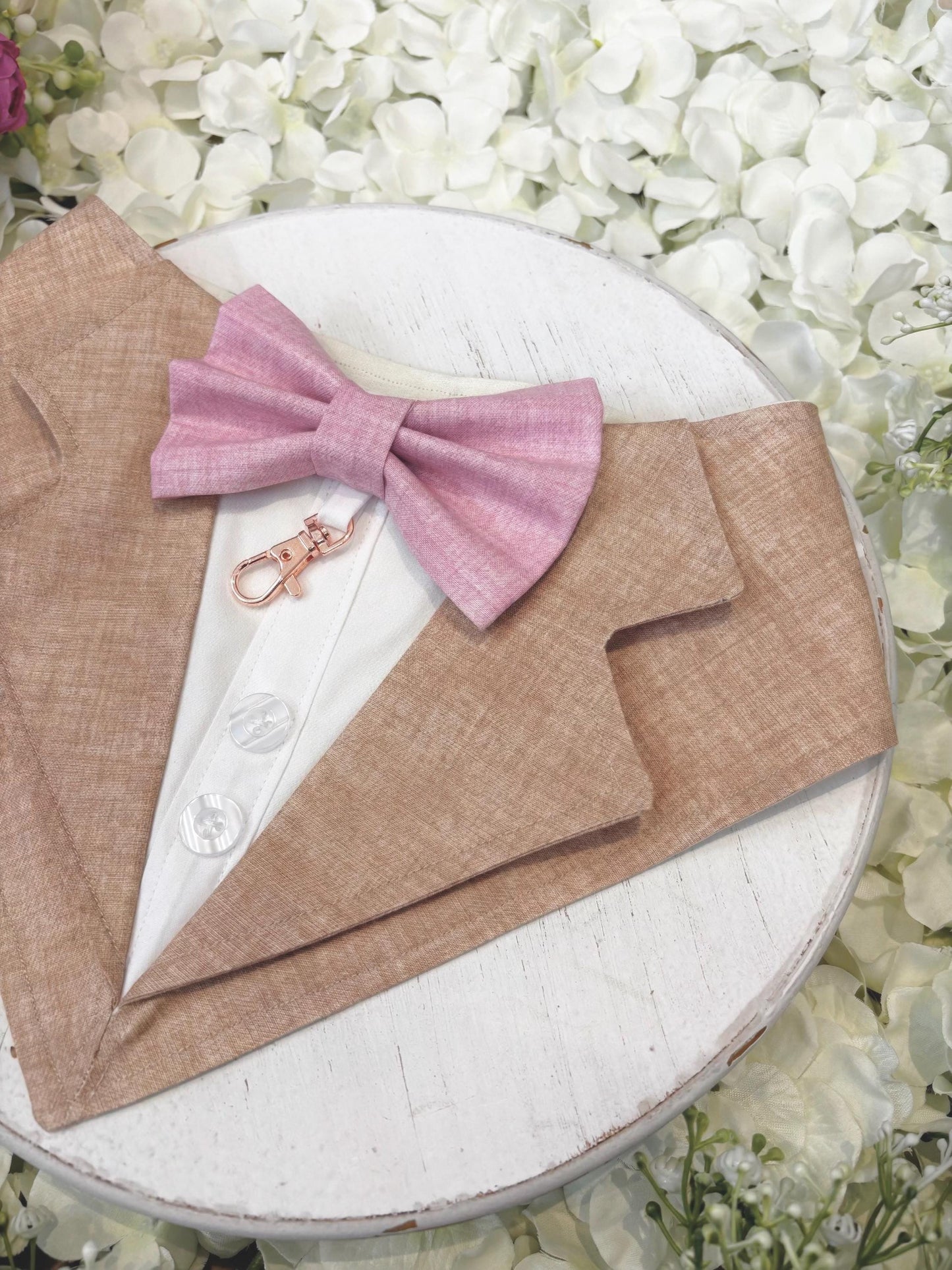 Taupe Wedding Dog Tuxedo Bandana, Ring Bearer Style Available, More Colours Available