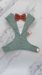Bespoke Dog Wedding Tuxedo Harness: Sage Green Formal Dog Suit with Custom Bow Tie