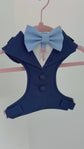 Navy Blue Dog Tuxedo Harness: Bespoke Pet Wedding Attire for Ring Bearer