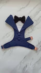 Dark Blue Dog Tuxedo Harness with Black Bowtie: Custom Pet Wedding Suit