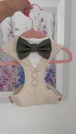 Natural Dog Tuxedo Harness with Bow Tie, Bespoke Neutral Ring Bearer Outfit