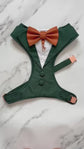 Bespoke Dark Green Dog Tuxedo Harness: Wedding Pup Ring Bearer Outfit