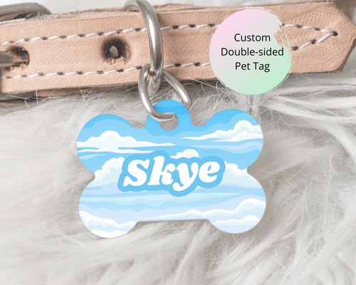 Blue Sky and Clouds Pet ID Tag – Bone-shaped