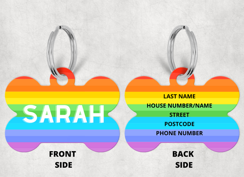 Pastel Rainbow Pet ID Tag – Bone-shaped