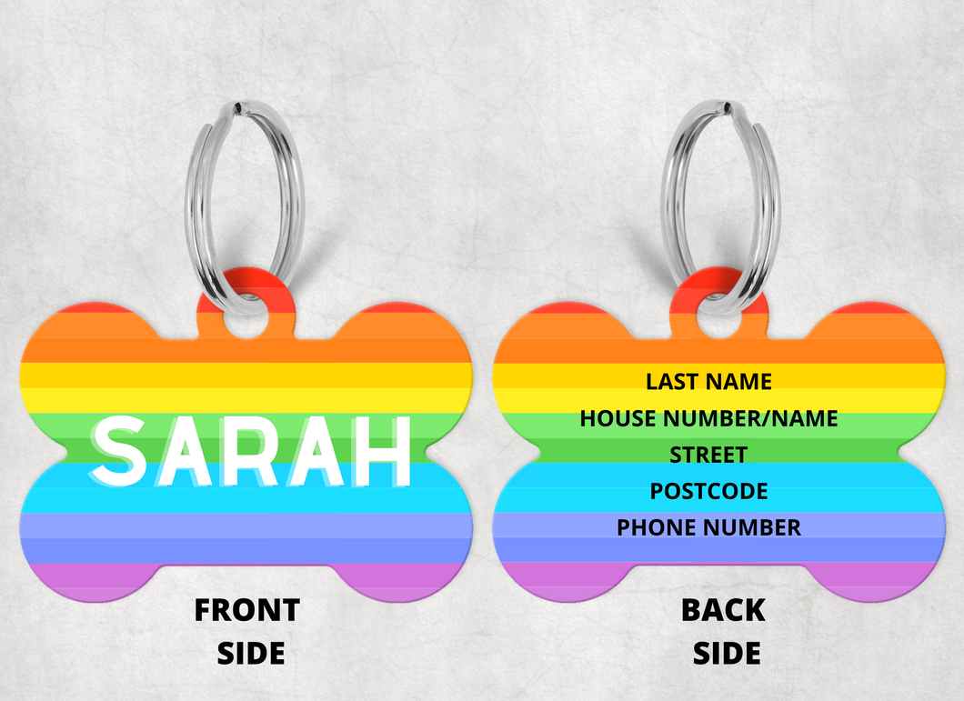 Pastel Rainbow Pet ID Tag – Bone-shaped