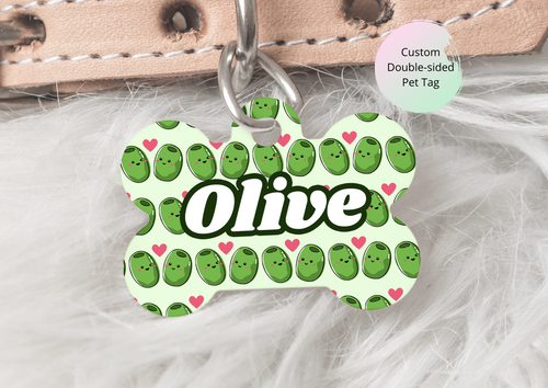 Cute Green Olives Pet ID Tag – Bone-shaped