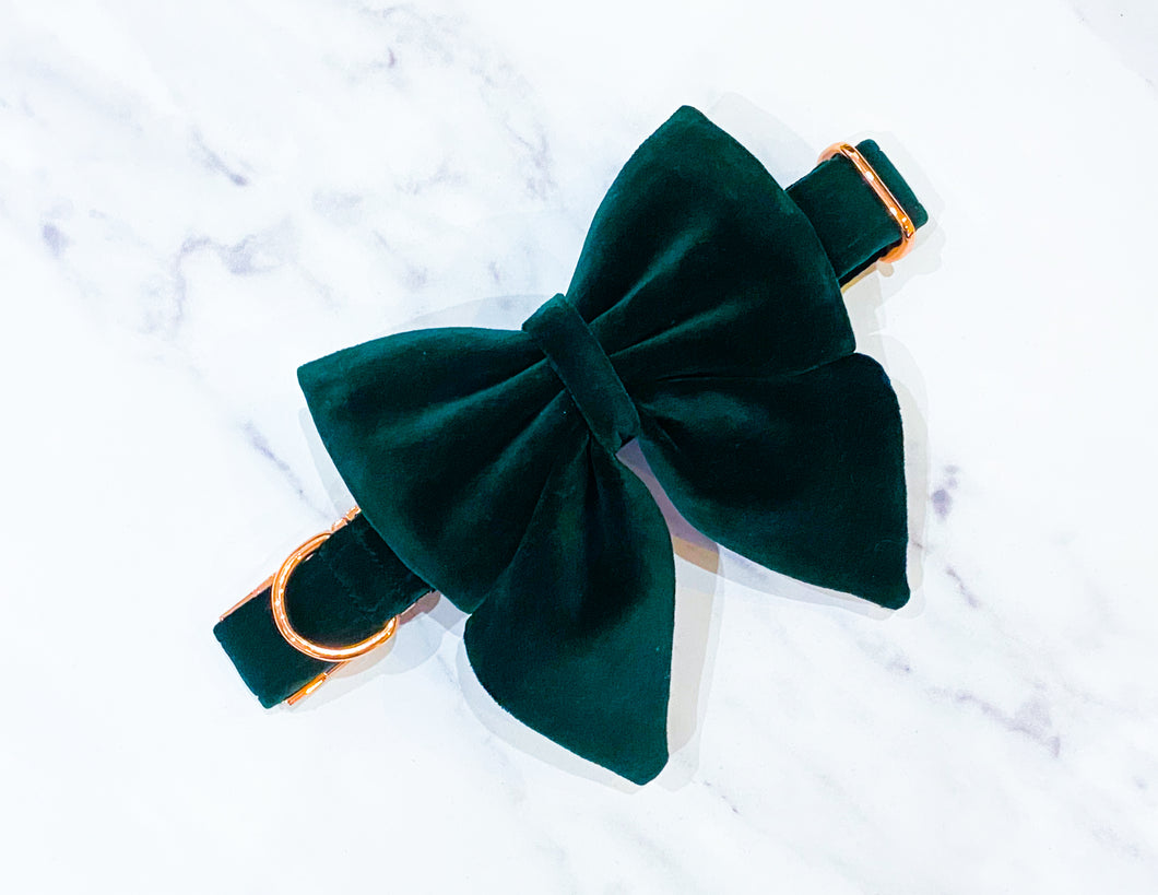 Dark green velvet bow tie/ sailor bow