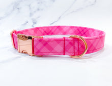 Load image into Gallery viewer, Fuchsia pink plaid Valentine&#39;s day dog collar