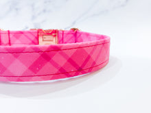 Load image into Gallery viewer, Fuchsia pink plaid Valentine&#39;s day dog collar