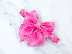 Fuchsia pink plaid Valentine's day dog bow tie/ sailor bow