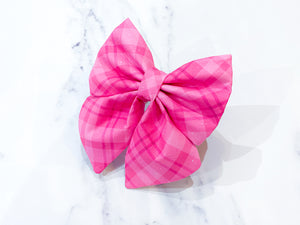 Fuchsia pink plaid Valentine's day dog bow tie/ sailor bow