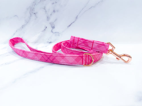Fuchsia pink plaid Valentine's day dog leash