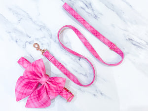 Fuchsia pink plaid Valentine's day dog collar