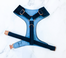 Load image into Gallery viewer, Marine blue velvet dog harness