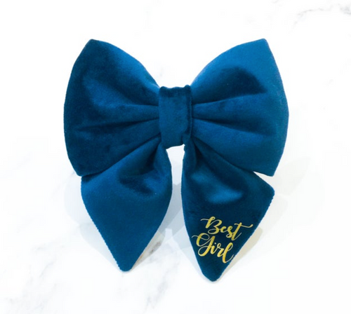 Marine blue velvet bow tie/ sailor bow