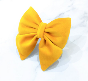 Bright yellow velvet bow tie/ sailor bow