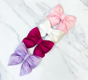 Cerise silk satin dog bow, available in sailor bow and bow tie style