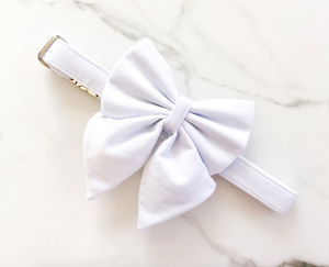 White Velvet Dog Bow – Available in both Sailor Bow and Bow Tie Style