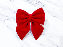 Load image into Gallery viewer, Bright red velvet bow tie/ sailor bow