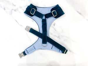Teal blue velvet dog harness