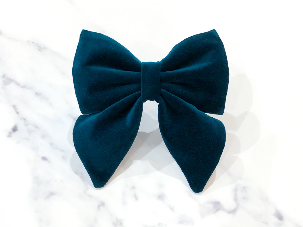 Teal Blue velvet bow tie/ sailor bow