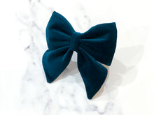 Load image into Gallery viewer, Teal Blue velvet bow tie/ sailor bow