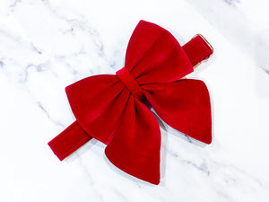 Bright red velvet bow tie/ sailor bow